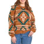 Women's Rock & Roll Denim Aztec Knit Pullover Sweater - Thumbnail 1 of 3
