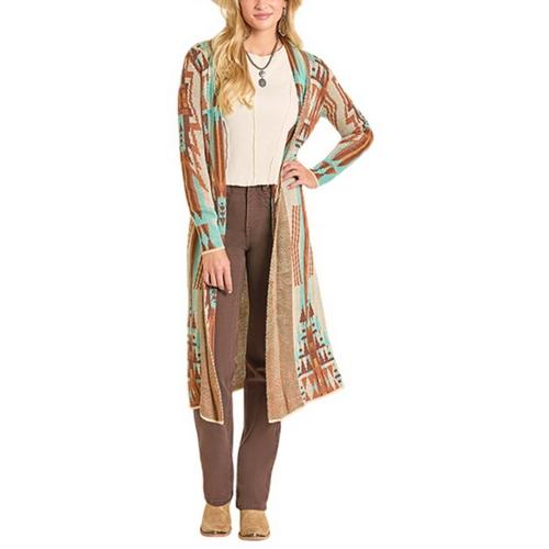 Women's Rock & Roll Denim Aztec Duster Cardigan - Primary Image