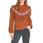Women's Rock & Roll Denim Border and Fringe Pullover Sweater - Thumbnail 1 of 3