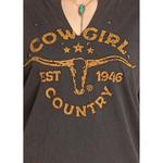 Women's Rock & Roll Denim Cowgirl Country Notch Neck T-Shirt - Thumbnail 3 of 3