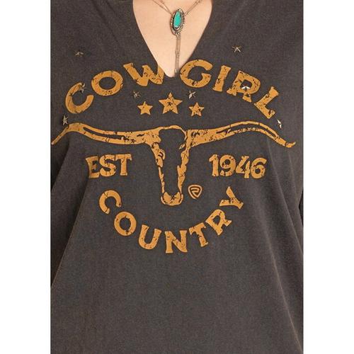 Women's Rock & Roll Denim Cowgirl Country Notch Neck T-Shirt - Primary Image