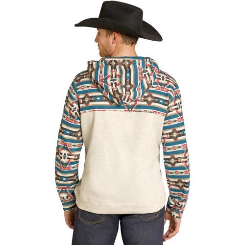 Men's Rock & Roll Denim Aztec Color Block Hoodie - Primary Image