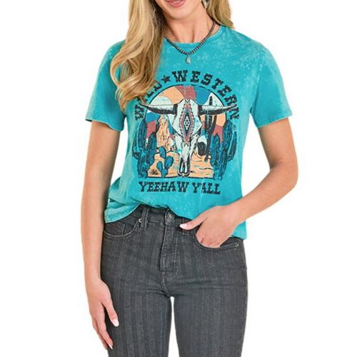 Women's Rock & Roll Denim Yeehaw Y'all T-Shirt - Primary Image