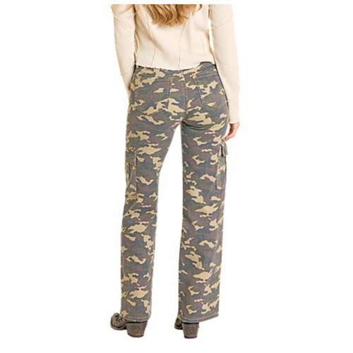 Women's Rock & Roll Denim Camo Relaxed Flare Cargo Pants - Primary Image