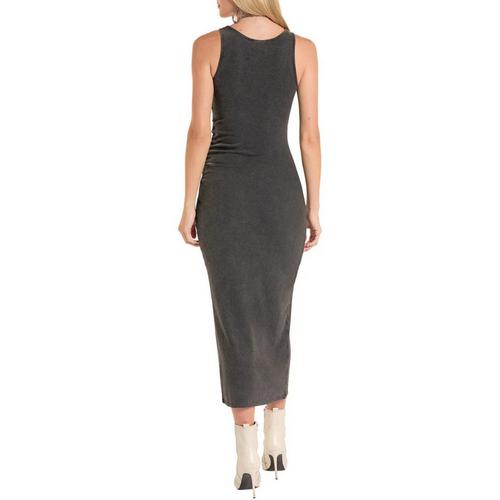 Women's Rock & Roll Denim Conch Studded Rib Knit Square Neck Midi Dress