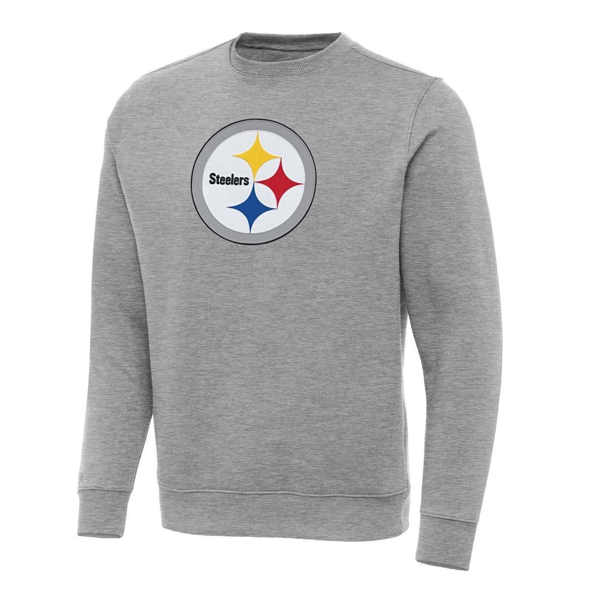 Men's Antigua  Heather Gray Pittsburgh Steelers Victory Pullover Sweatshirt