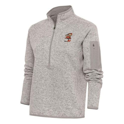 Antigua Women's Cleveland Browns Fortune Brushed Metallic Long Sleeve 1/2 Zip - Primary Image
