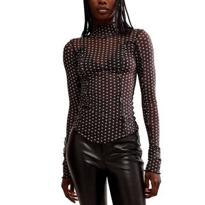 Women's Free People Charlie Printed Mesh Long Sleeve Mock Neck Shirt
