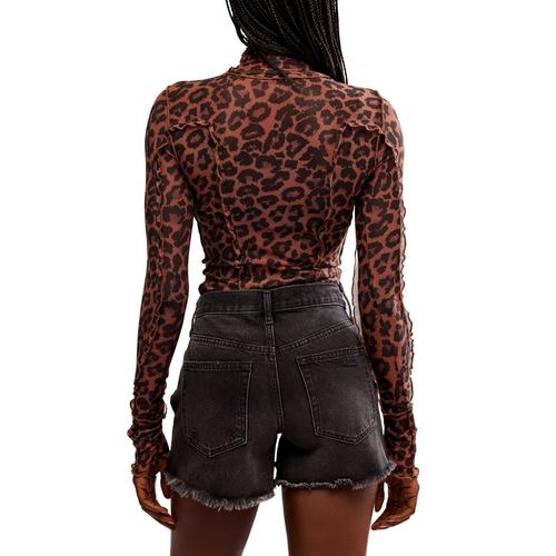 Women's Free People Charlie Printed Mesh Long Sleeve Mock Neck Shirt - Primary Image