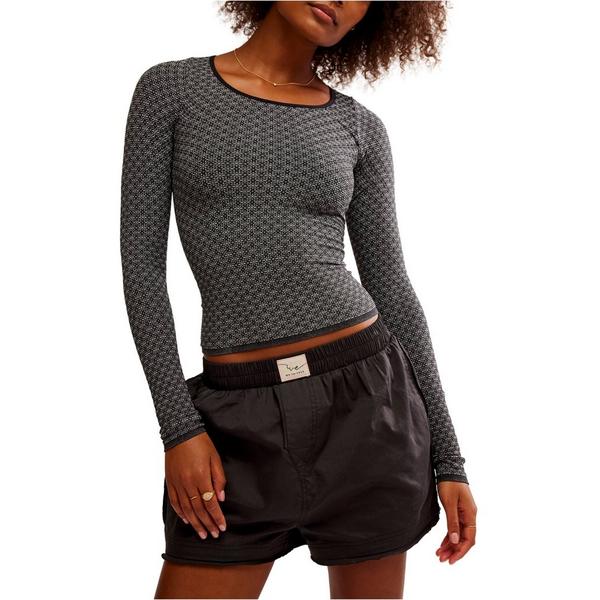 Women's Free People Love Letter Long Sleeve Shirt L/XL Black