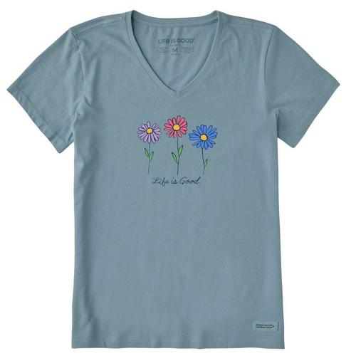 Women's Life is Good 3 Colorful Daisies V-Neck T-Shirt - Primary Image