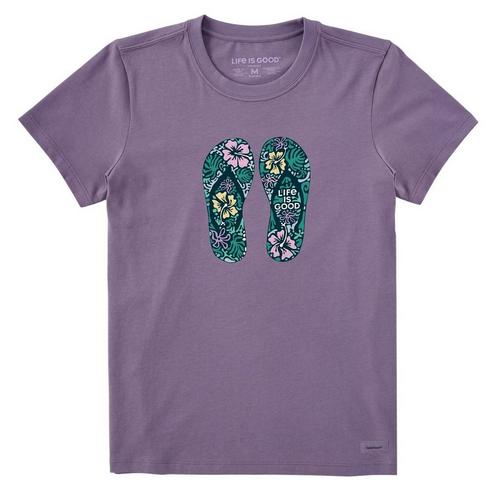 Women's Life is Good Hibiscus Flip Flops T-Shirt - Primary Image