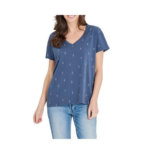 Women's Life is Good Wine Glass Pattern V-Neck T-Shirt - Primary Image