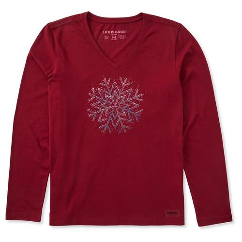 Women's Life is Good Sparkle Snowflake Long Sleeve V-Neck Shirt - Primary Image