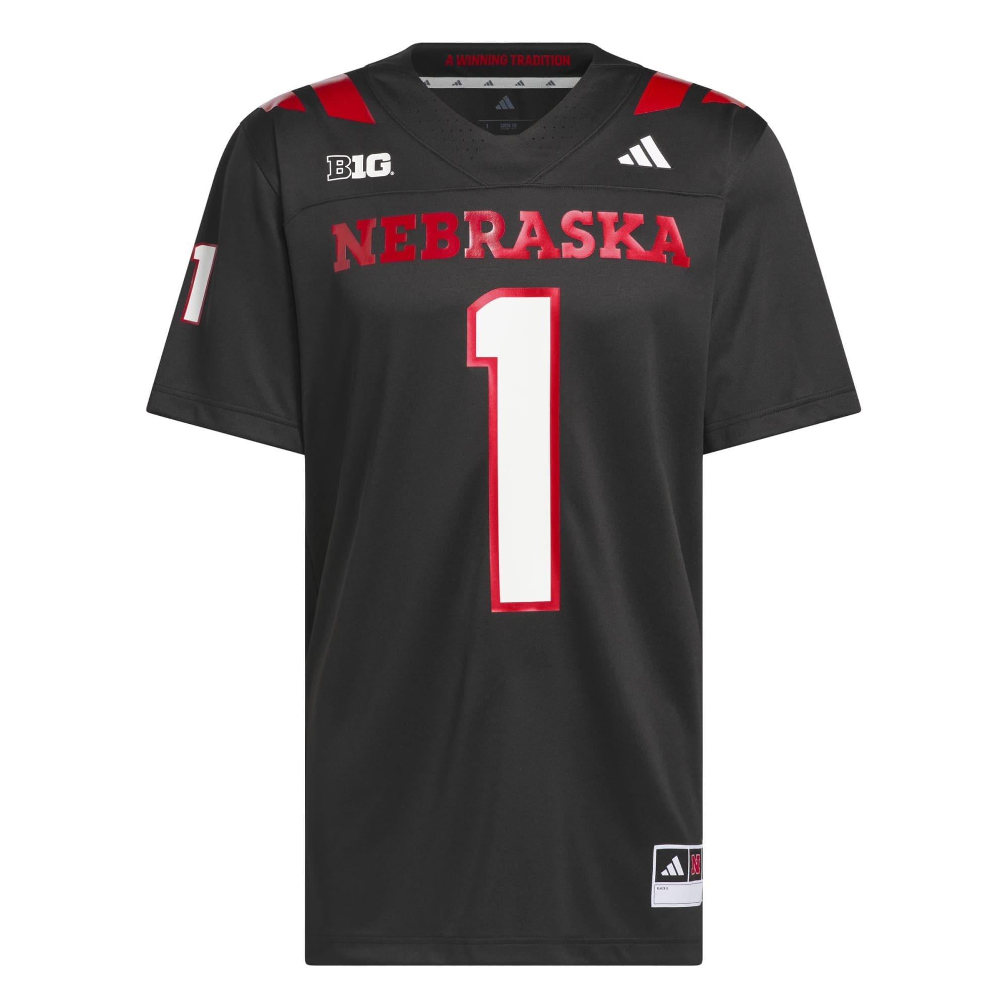 adidas Adult Nebraska Cornhuskers Alternate Premier Replica Football Jersey, Men's, Medium, Black