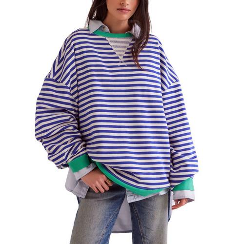 Women's Free People Classic Striped Oversized Crewneck Sweatshirt - Primary Image