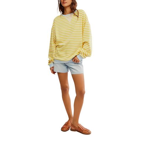 Women's Free People Classic Striped Oversized Crewneck Sweatshirt - Primary Image