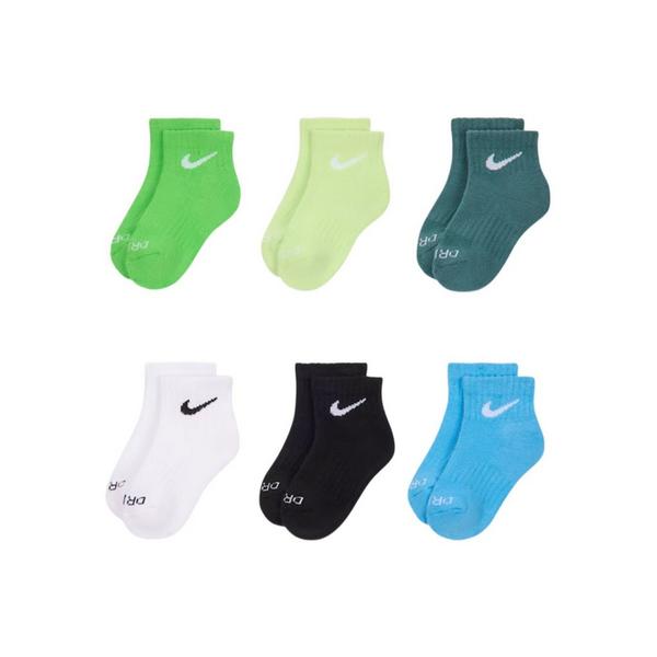 Boys' Nike Performance Basics Ankle Socks Youth XSmall Green/White 6 Pack