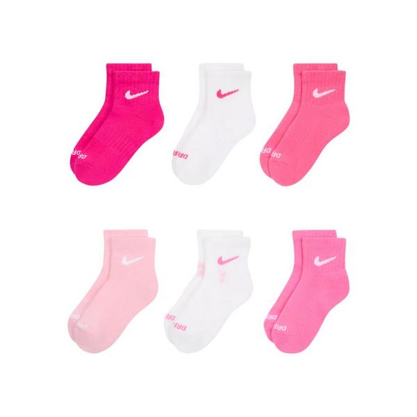 Girls' Nike Performance Basics Ankle Socks Youth XSmall Pink/White 6 Pack