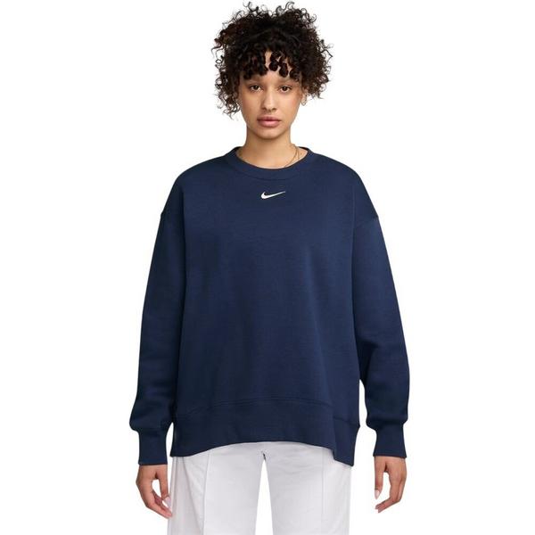 Women's Nike Women's Nike Sportswear Long Phoenix Fleece Crewneck Sweatshirt Crewneck Sweatshirt Large Midnight Navy/Sail