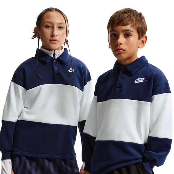 Kids' Nike Sportswear Club Long Sleeve Polo Medium Midnight Navy/Sail/White/White