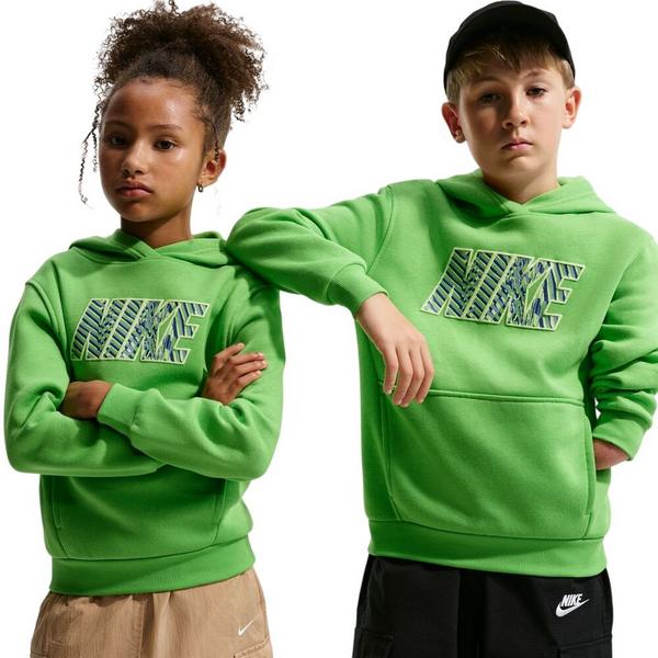 Kids' Nike Sportswear Club Fleece Graphic HBR Hoodie Small Mean Green