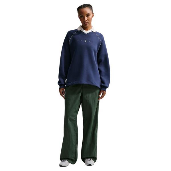 Women's Nike Sportswear Phoenix Oversized Graphic Polo Crewneck Sweatshirt Small Midnight Navy/Lt Orewood Brn