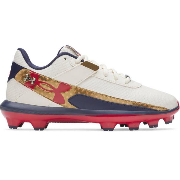Kids' Under Armour Harper 10 RM Jr. LE USA Molded Baseball Cleats Little 1.5 Stone/Midnight Navy/Flawless