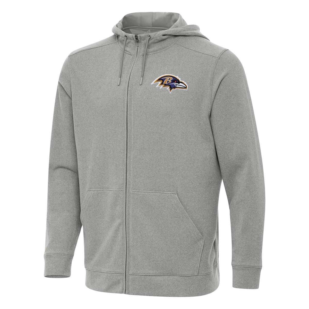 Men's Antigua Heather Gray Baltimore Ravens Effortless Full-Zip Hoodie