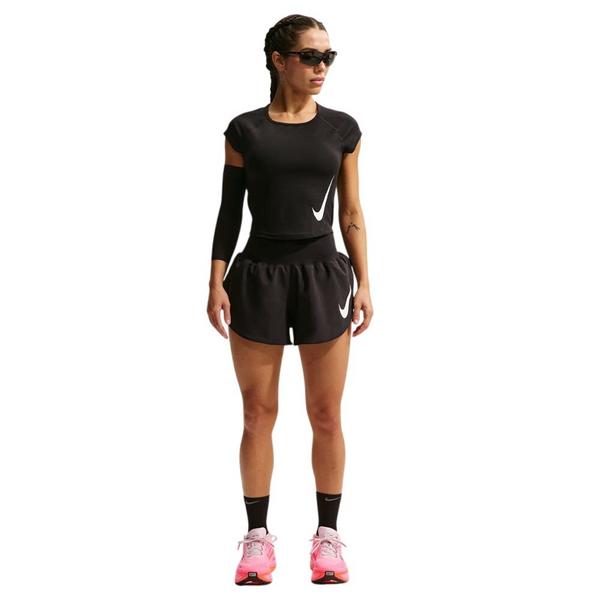 Women's Nike Tempo Swoosh Cap-Sleeve Running T-Shirt Small Black/White/Reflective Silv/White