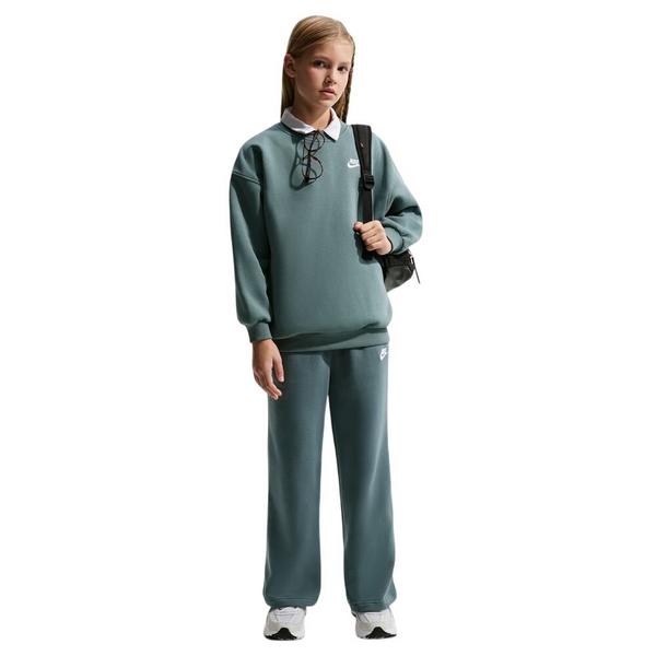 Girls' Nike Sportswear Club Fleece Wide Leg LBR Pants Small Mineral Slate/Mineral Slate/White Regular
