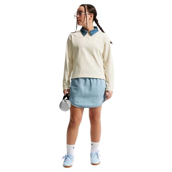 Girls' Nike Sportswear Long Sleeve Polo Small Soft Pearl/Mystic Navy/Soft Pearl
