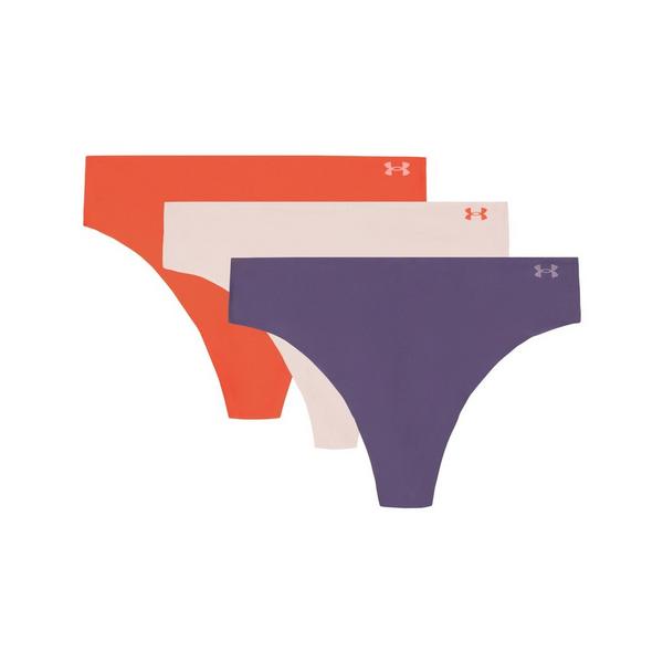 Women's Under Armour Pure Stretch No Show Thong Underwear 3 Pack Small Purple