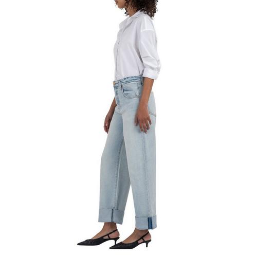 Women's KUT from the Kloth Gwen Roll Up Relaxed Fit Wide Leg Jeans - Primary Image