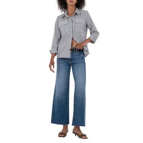 Women's KUT from the Kloth Meg Fab Ab Raw Hem Relaxed Fit Wide Leg Ankle Jeans - Primary Image
