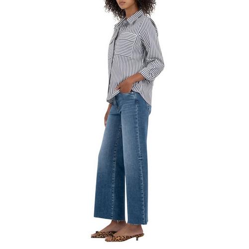 Women's KUT from the Kloth Meg Fab Ab Raw Hem Relaxed Fit Wide Leg Ankle Jeans - Primary Image