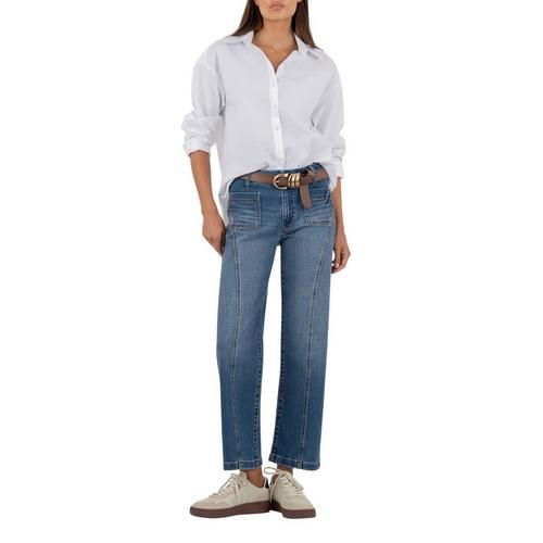 Women's KUT from the Kloth Charlotte Front Seam Patch Pocket Relaxed Fit Wide Leg Ankle Jeans - Primary Image