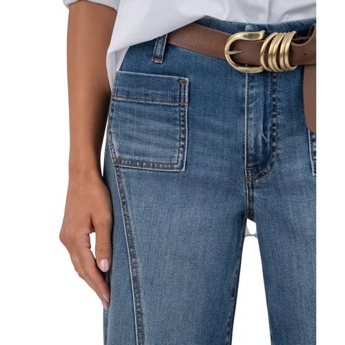 Women's KUT from the Kloth Charlotte Front Seam Patch Pocket Relaxed Fit Wide Leg Ankle Jeans - Primary Image