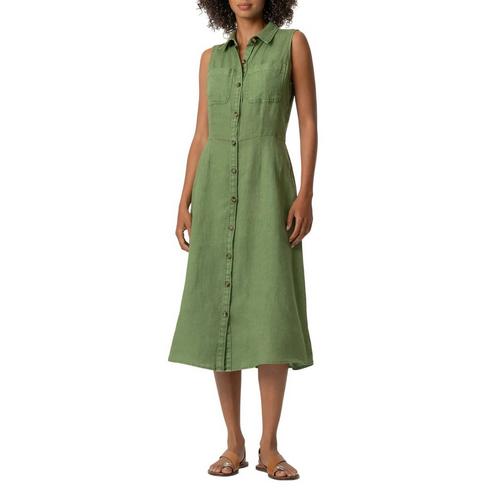 linen midi shift dress Vertical Contrast Stripe Sleeveless Lapel Linen Midi Shift Dress  oklora