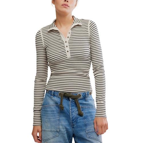 Women's Free People We The Free Lake Stripe Long Sleeve Mock Neck Henley - Primary Image
