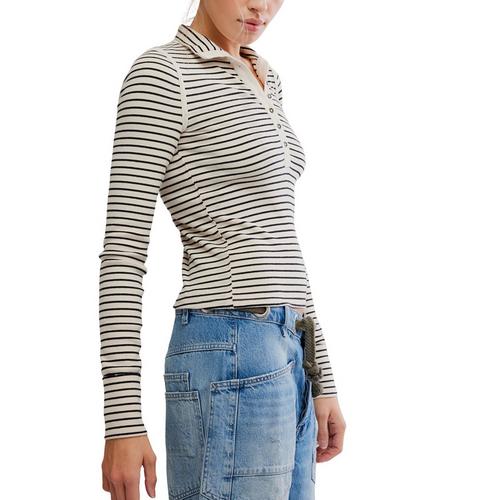 Women's Free People We The Free Lake Stripe Long Sleeve Mock Neck Henley - Primary Image