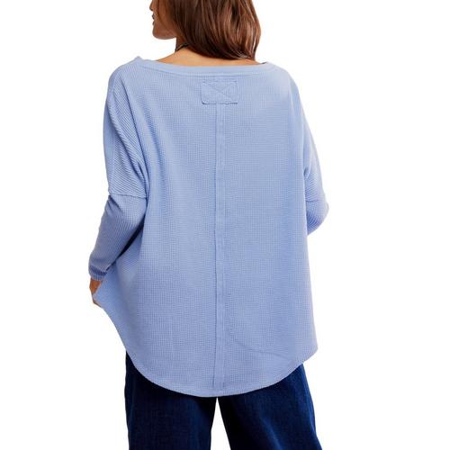 Women's Free People We The Free Latte Blues Solid Thermal Long Sleeve Boat Neck Shirt - Primary Image