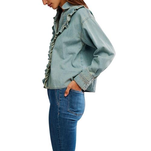 Women's Free People We The Free Tattered And Ruffled Denim Long Sleeve Shirt - Primary Image