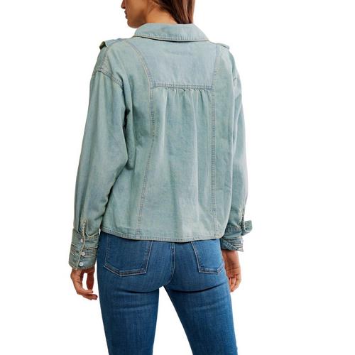 Women's Free People We The Free Tattered And Ruffled Denim Long Sleeve Shirt - Primary Image