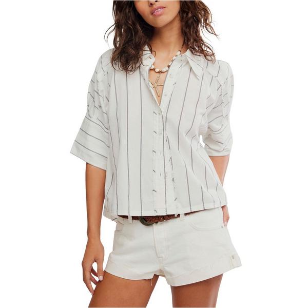 Women's Free People We The Free Seaside Cotton Stripe Button Up Shirt