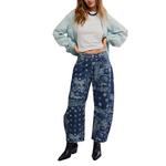 Women's Free People We The Free Good Luck Printed Relaxed Fit Barrel Jeans - Thumbnail 1 of 6
