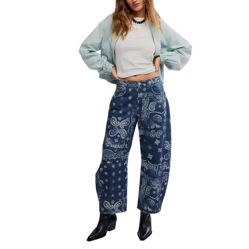 Women's Free People We The Free Good Luck Printed Relaxed Fit Barrel Jeans - Primary Image