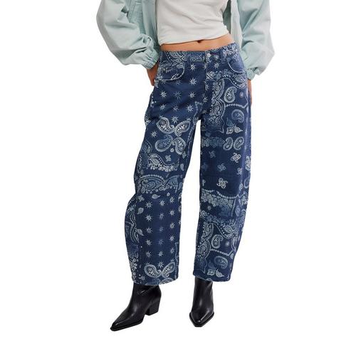 Women's Free People We The Free Good Luck Printed Relaxed Fit Barrel Jeans - Primary Image