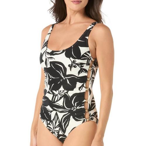 Women's Carmen Marc Valvo Shirred Beaded Scoopneck One Piece Swimsuit - Primary Image