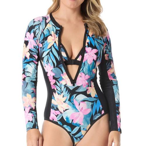 Women's Beach House Sport Sculpt Long Sleeve Zip Front One Piece Swimsuit - Primary Image